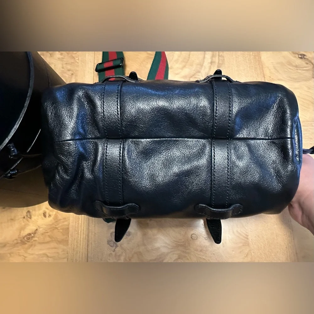 Authentic Gucci Double G Men’s Black Football Bag with Brown Monogram Interior